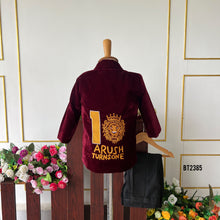 Load image into Gallery viewer, BT2385 Custom First Birthday Outfit for Baby Boy – Velvet Maroon Coat with Royal Lion Embroidery
