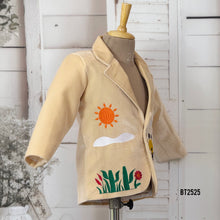 Load image into Gallery viewer, BT2525 Cream Designer Baby Boy Velvet Blazer with Giraffe Theme Embroidery
