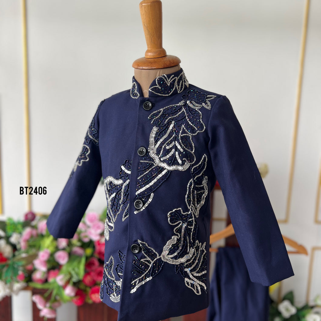 BT2406 Navy Blue Boys Embroidered Sherwani Set – Premium Wedding & Party Wear Outfit
