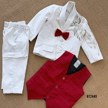 Load image into Gallery viewer, BT2449 Designer Baby Boy White Blazer Set with Red Bow and Hand Embroidery
