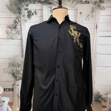 Load image into Gallery viewer, BT2615 Black Designer Shirt for Dad with Deer Hand Embroidery | Premium Birthday Wedding Party Wear Shirt
