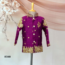 Load image into Gallery viewer, BT2489 Royal Magenta Embroidered Baby Boy Sherwani for Birthday &amp; Wedding
