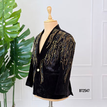 Load image into Gallery viewer, BT2547 Royal Black Velvet Embellished Party Blazer for Boys | Celebration Outfit
