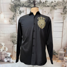Load image into Gallery viewer, BT2612 Black Designer Shirt for DAD with Crown Lion Embroidery | Premium Birthday Wedding Party Wear Shirt For Dad
