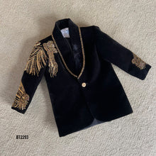 Load image into Gallery viewer, BT2293 🖤 Black Royalty Embroidered Suit – A Regal Look for Your Little King! 👑✨
