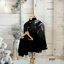 Load image into Gallery viewer, BT2521 Black Velvet Baby Boy Jodhpuri Suit with Silver Sparkle Embroidery | Luxury Party &amp; Wedding Wear
