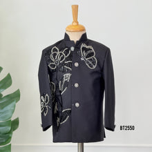 Load image into Gallery viewer, BT2550 Black Butterfly &amp; Floral Embellished Sherwani | Premium Party Wear for Boys
