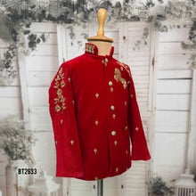Load image into Gallery viewer, BT2633 Royal Red Horse Embroidery Sherwani for Baby Boy | Luxury Birthday &amp; Wedding Outfit
