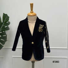 Load image into Gallery viewer, BT2663 Royal Navy Velvet Personalized Designer Blazer for Baby Boys
