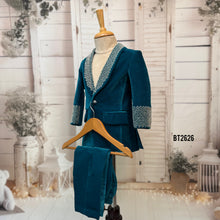 Load image into Gallery viewer, BT2626 Teal Blue Embellished Blazer for Baby Boy | Luxury Birthday &amp; Wedding Party Wear
