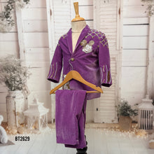 Load image into Gallery viewer, BT2629 Purple Velvet Cartoon Blazer for Baby Boy | Luxury Birthday &amp; Photoshoot Party Wear
