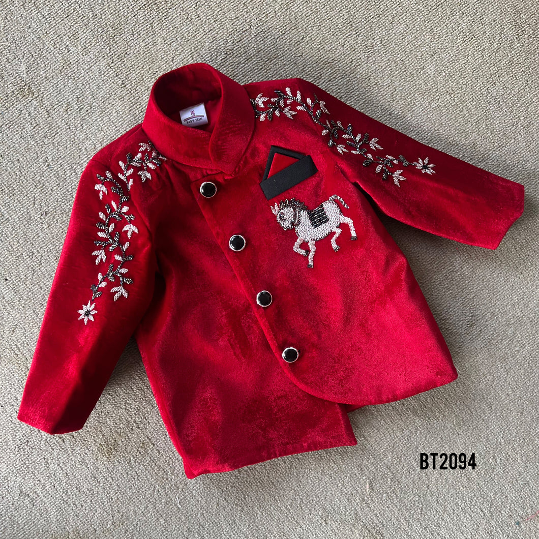 BT2094 🎠 Royal Rider: Dashing Red Boys Party Wear Jodhpuri Set 🎠