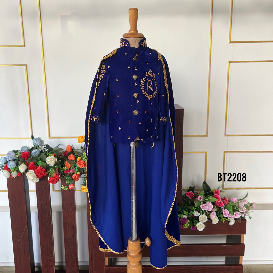 BT2208 Royal Blue Prince Cape Set Boys Party Wear: Fit for a Little King 👑✨