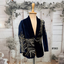 Load image into Gallery viewer, BT2622 Navy Velvet Designer Blazer for Boys with Crystal Handwork | Luxury Birthday Wedding Party Wear Jacket
