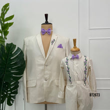 Load image into Gallery viewer, BT2673 Ivory White Floral Suspender Outfit for Baby Boy
