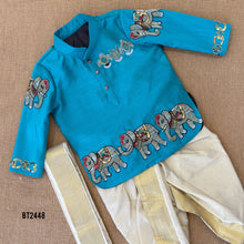 Load image into Gallery viewer, BT2448 Royal Elephant Theme Embroidered Baby Boy Kurta and Dhoti Set 🐘💎✨
