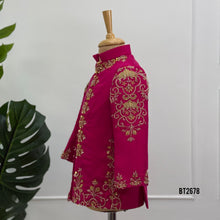 Load image into Gallery viewer, BT2678 Royal Fuchsia Embroidered Indo Western Sherwani for Baby Boy

