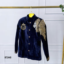 Load image into Gallery viewer, BT2440 Designer Dad Royal Blue Velvet Blazer Set with Lion Embroidery
