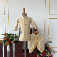 Load image into Gallery viewer, BT2386 Cream Boys Sherwani with Lord Krishna Embroidery &amp; Golden Dhoti – Traditional Festive &amp; Wedding Outfit

