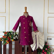 Load image into Gallery viewer, BT2390 Royal Purple Father-Son Sherwani with Cream Dhoti – Premium Family Twinning Outfit for Weddings &amp; Festive Celebrations
