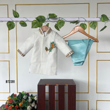 Load image into Gallery viewer, BT2391 White Boys Kurta with Peacock Feather Embroidery &amp; Aqua Blue Pajama – Traditional Festive &amp; Wedding Outfit
