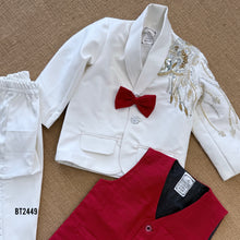 Load image into Gallery viewer, BT2449 Designer Baby Boy White Blazer Set with Red Bow and Hand Embroidery
