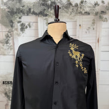 Load image into Gallery viewer, BT2615 Black Designer Shirt for Dad with Deer Hand Embroidery | Premium Birthday Wedding Party Wear Shirt
