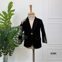 Load image into Gallery viewer, BT2651 Midnight Black Velvet Royal Designer Blazer for Baby Boys
