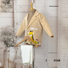 Load image into Gallery viewer, BT2525 Cream Designer Baby Boy Velvet Blazer with Giraffe Theme Embroidery
