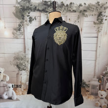 Load image into Gallery viewer, BT2612 Black Designer Shirt for DAD with Crown Lion Embroidery | Premium Birthday Wedding Party Wear Shirt For Dad
