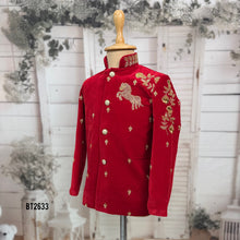 Load image into Gallery viewer, BT2633 Royal Red Horse Embroidery Sherwani for Baby Boy | Luxury Birthday &amp; Wedding Outfit
