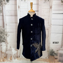 Load image into Gallery viewer, BT2627 Navy Velvet Bird Embroidery Sherwani for Baby Boy | Luxury Birthday &amp; Wedding Outfit
