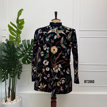 Load image into Gallery viewer, BT2660 Midnight Black Botanical Designer Sherwani for Dad
