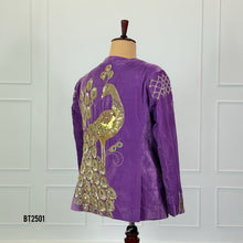 Load image into Gallery viewer, BT2501 Lavender Peacock Embroidered Dad Blazer | Royal Velvet Party &amp; Wedding Outfit
