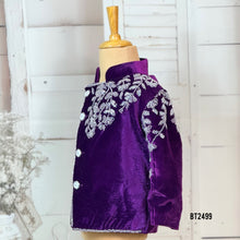 Load image into Gallery viewer, BT2499 Royal Purple Velvet Baby Boy Indo-Western | Silver Embroidered Party Wear Outfit
