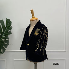 Load image into Gallery viewer, BT2663 Royal Navy Velvet Personalized Designer Blazer for Baby Boys
