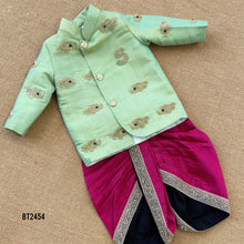 Load image into Gallery viewer, BT2454 Royal Elephant Embroidered Mint Green Baby Boy Jodhpuri Set 🐘💚✨
