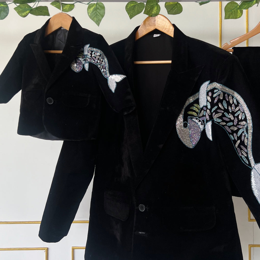 BT1995 Midnight Glam Dad & Son Velvet Shark Suit Set ✨🖤