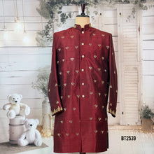 Load image into Gallery viewer, BT2539 Maroon Classic Heritage Sherwani for Dad – Timeless Royal Elegance
