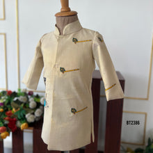 Load image into Gallery viewer, BT2386 Cream Boys Sherwani with Lord Krishna Embroidery &amp; Golden Dhoti – Traditional Festive &amp; Wedding Outfit

