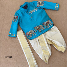 Load image into Gallery viewer, BT2448 Royal Elephant Theme Embroidered Baby Boy Kurta and Dhoti Set 🐘💎✨
