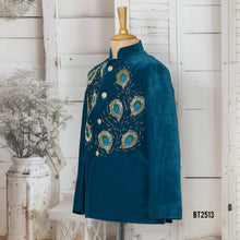 Load image into Gallery viewer, BT2513 Peacock Theme Velvet Party Wear Blazer for Baby Boy
