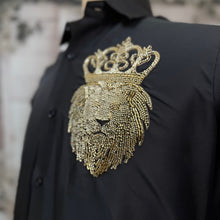 Load image into Gallery viewer, BT2612 Black Designer Shirt for DAD with Crown Lion Embroidery | Premium Birthday Wedding Party Wear Shirt For Dad
