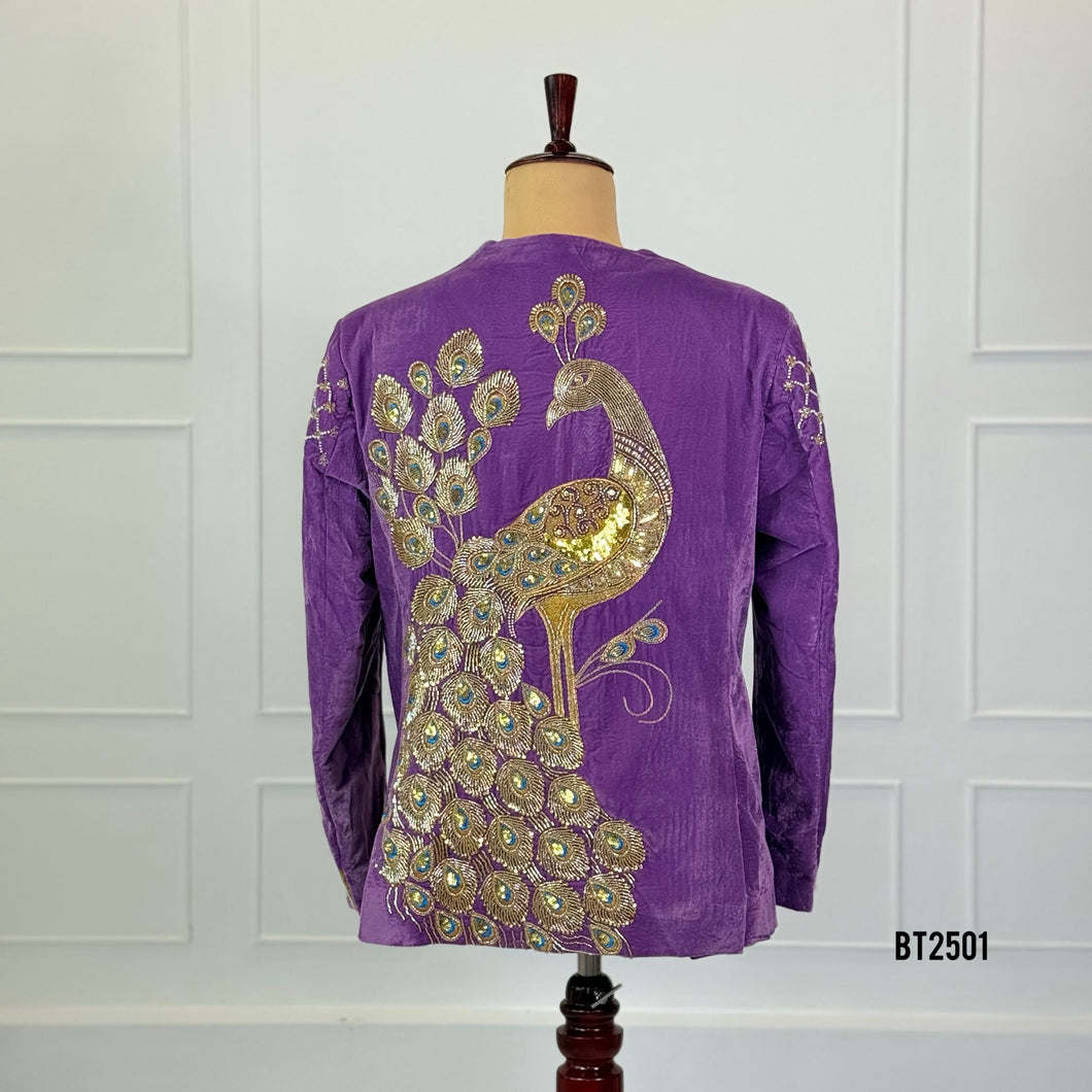 BT2501 Lavender Peacock Embroidered Dad Blazer | Royal Velvet Party & Wedding Outfit
