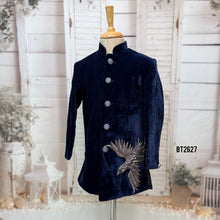 Load image into Gallery viewer, BT2627 Navy Velvet Bird Embroidery Sherwani for Baby Boy | Luxury Birthday &amp; Wedding Outfit
