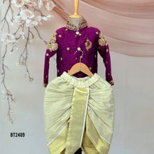 Load image into Gallery viewer, BT2489 Royal Magenta Embroidered Baby Boy Sherwani for Birthday &amp; Wedding

