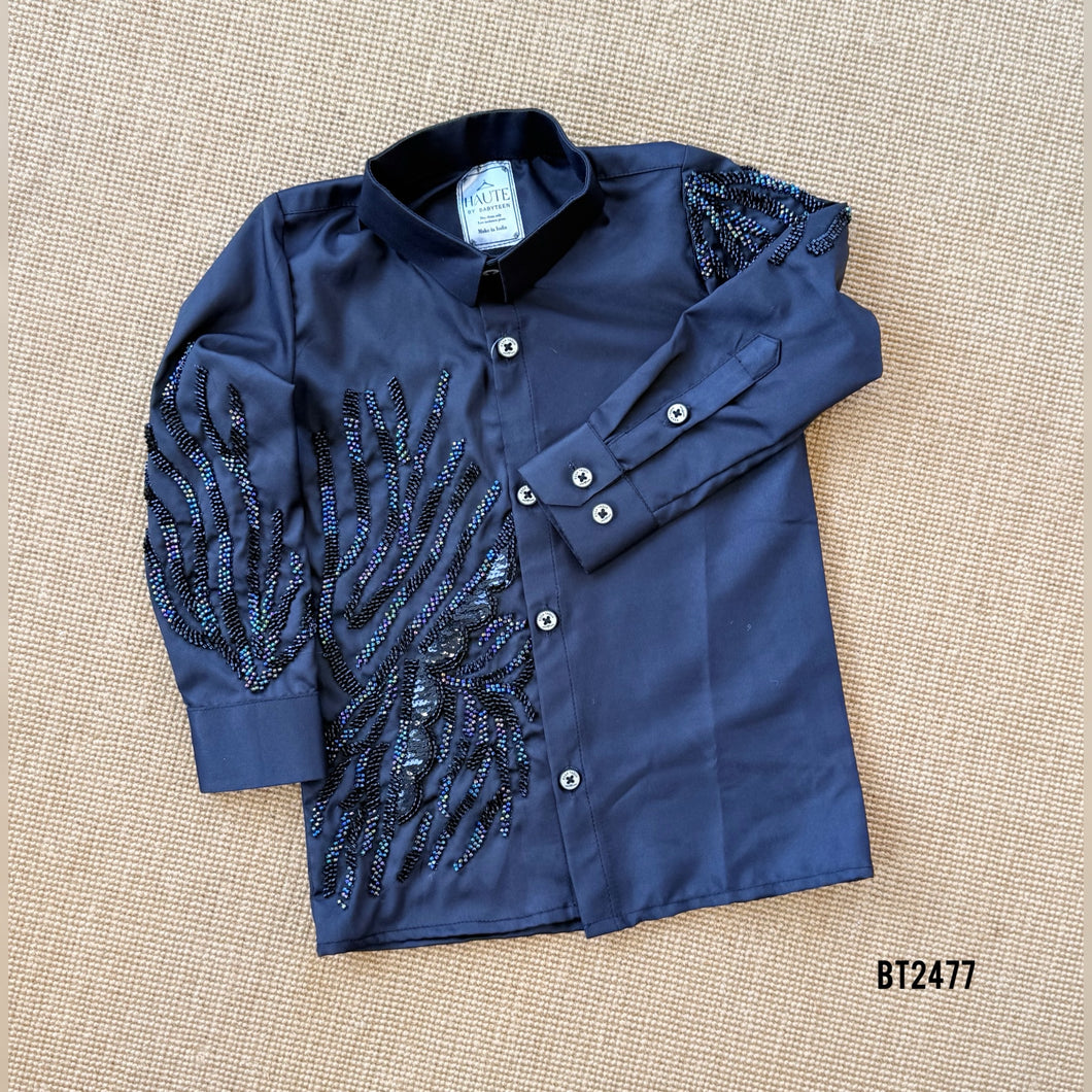 🖤 BT2477 Black Crystal Embellished Designer Shirt for Baby Boys