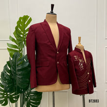 Load image into Gallery viewer, BT2693 Maroon Designer Dad &amp; Son Blazer Combo for Weddings and Special Occasions
