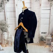 Load image into Gallery viewer, BT2627 Navy Velvet Bird Embroidery Sherwani for Baby Boy | Luxury Birthday &amp; Wedding Outfit
