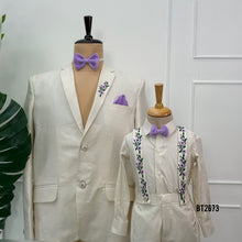 Load image into Gallery viewer, BT2673 Ivory White Dad &amp; Son Matching Blazer Suit Combo with Lavender Accents
